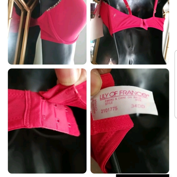 Lilly of France Padded Underwire Red & Leopard Print Trim NWT Sz. 34DD - Picture 3 of 7